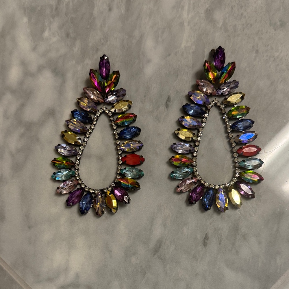 Multicolor Teardrop Crystal Statement Earrings